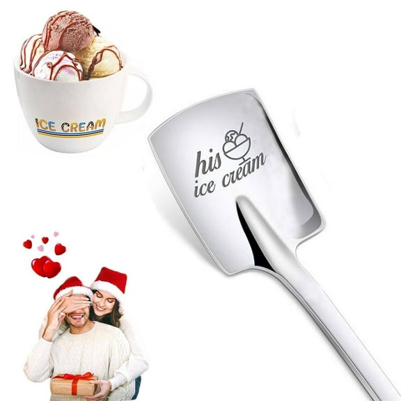 Miayilima Plastic Ice Cream Scoop for Him Her His and Hers Ice Spoons Stainless Engraved Coffee Spoons Couples for Anniversary Engagement Birthday Kitchen Appliances