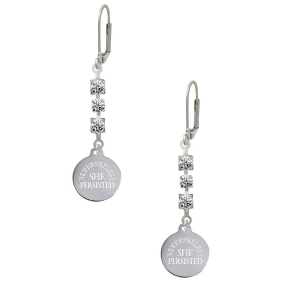 Stainless Steel Engraved Nevertheless She Persisted - Crystal Madison Leverback Earrings