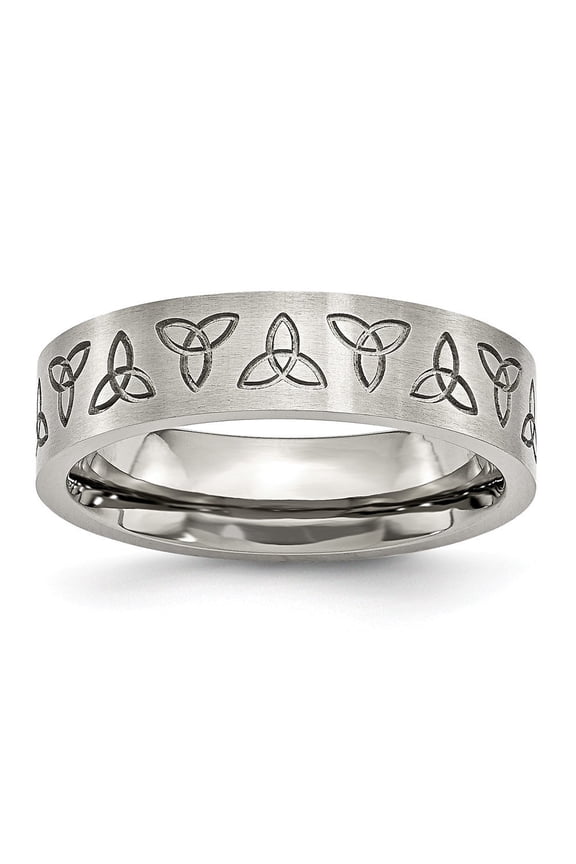 Stainless Steel Engraved Trinity Symbol Satin 6mm Band Ring - Size 11