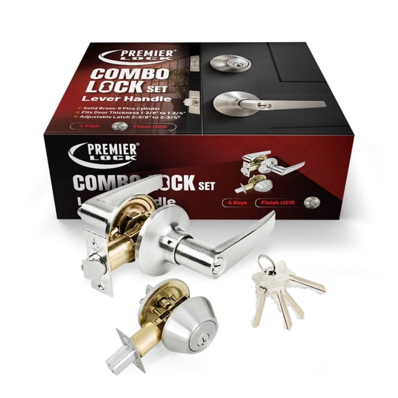 Stainless Steel Entry Door Handle Combo Lock Set with Deadbolt and 4 SC1 Keys, Keyed Alike