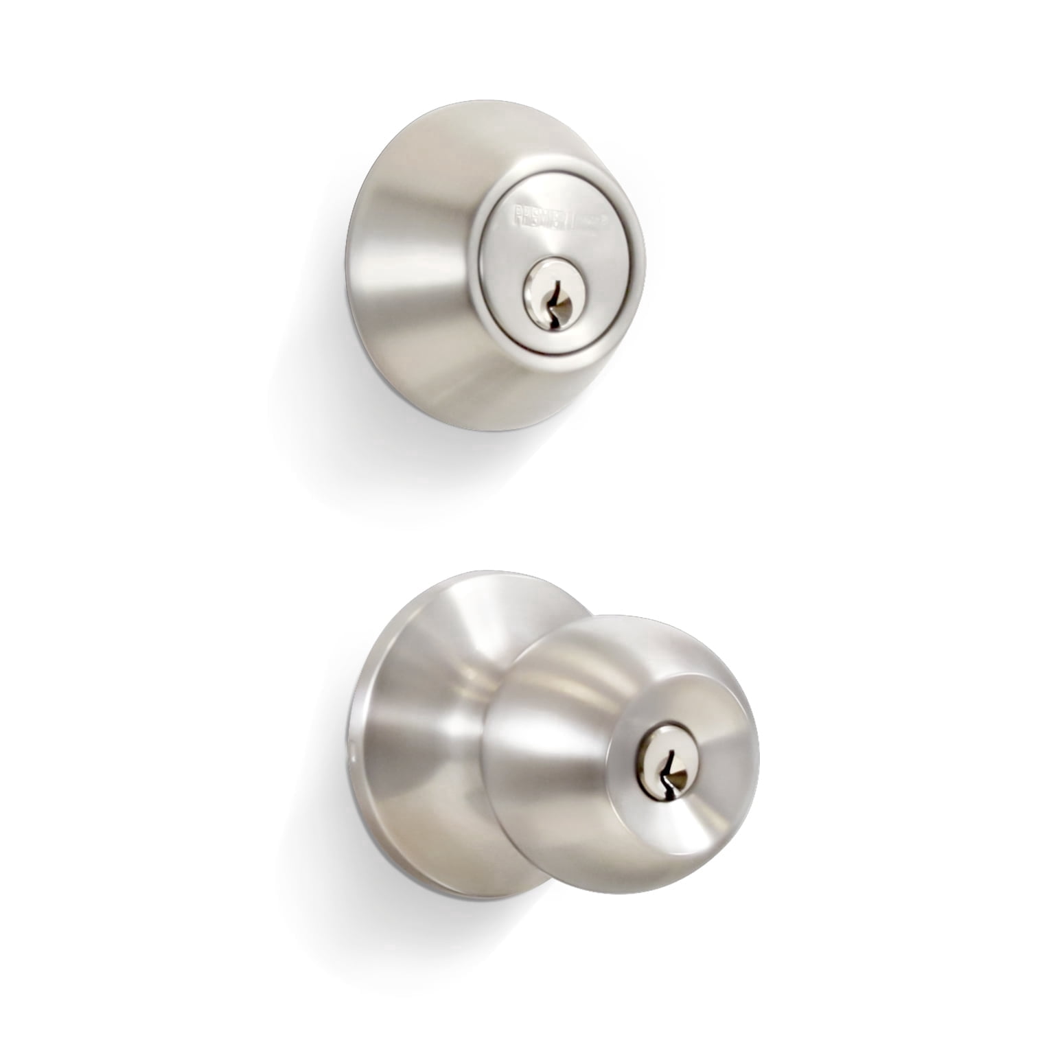 Premier Lock® Stainless Steel Entry Lock Set Door Knob & Deadbolt Keyed Alike KW1 Keyway. 6 Total Keys, Keyed Alike