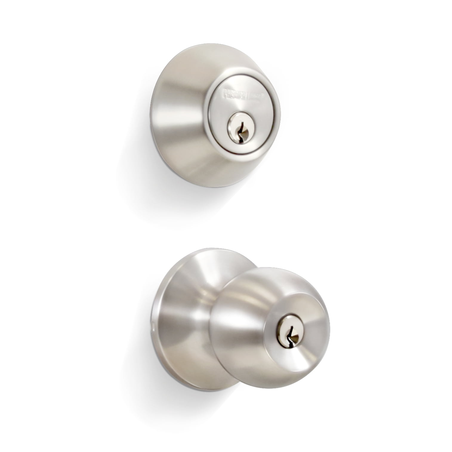 Stainless Steel Entry Lock Set Door Knob & Deadbolt Keyed Alike SC1 Keyway. 6 Total Keys, Keyed Alike
