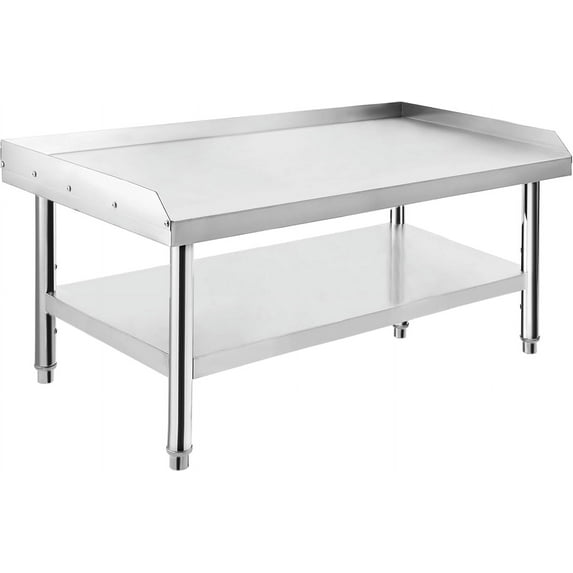 Stainless Steel Equipment Grill Stand Table 36x30x24 inch, 1000 lbs Top Shelf, 220 lbs Bottom Shelf, Adjustable Legs, 2" Edge Baffle, for Hotel, Home, Commercial Restaurant Kitchen