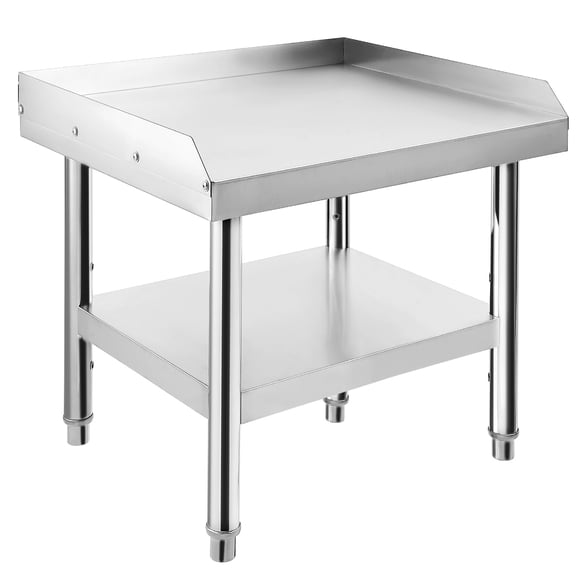 Stainless Steel Equipment Stand 24x24 Inches with Undershelf, 660 Lbs Top & Bottom Shelf with Rear and Side Risers, Heavy Duty Grill for Kitchen, Bar, Restaurant, Home and Hotel