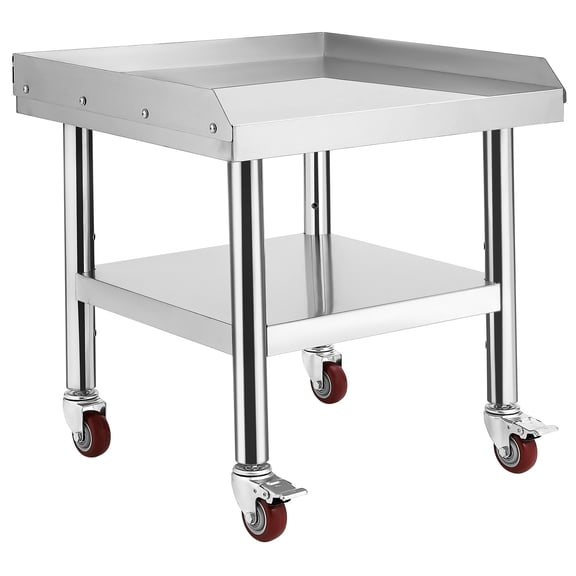 Stainless Steel Equipment Stand 24x24 Inches with Wheel, 660 Lbs Top & Bottom Shelf with Rear and Side Risers, Heavy Duty Grill for Kitchen, Bar, Restaurant, Home and Hotel