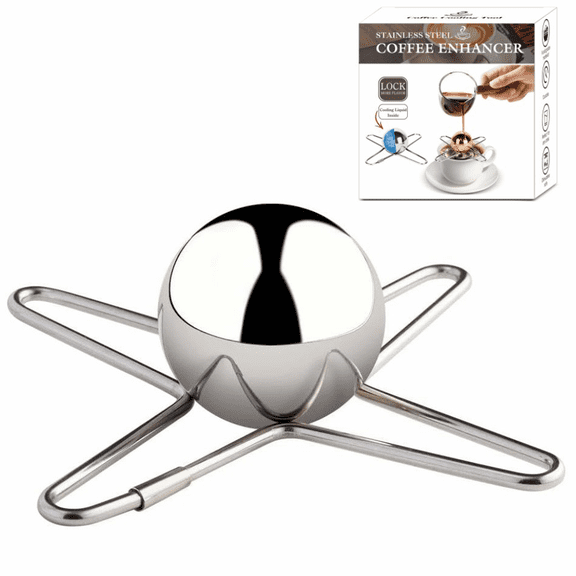Stainless Steel Espresso Cooling Ball, 1.6 in / 4 cm Spherical Coffee Chiller with Built-in Liquid, Four-Prong Stable Stand, Reusable Tool for Undiluted Espresso Shots & Beverages