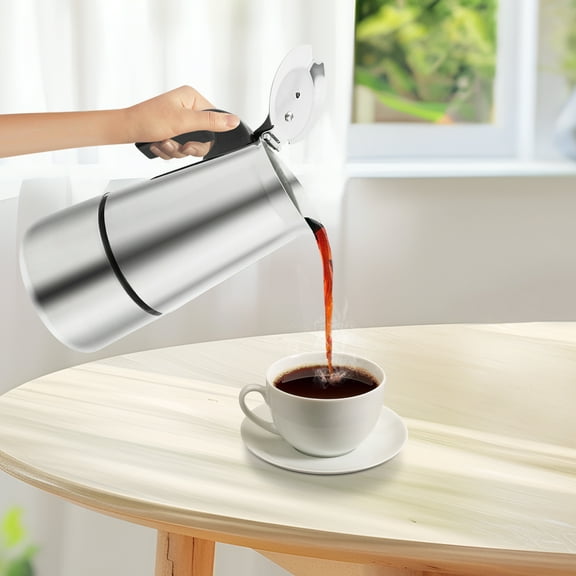 Stainless Steel Espresso Maker with Electric Stove, 4-Cup Moka Pot Coffee Maker, Safety Valve & Silicone Handle, Easy Operation