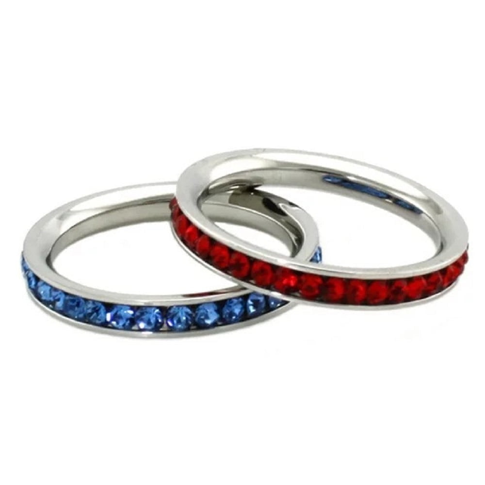 Stainless Steel Eternity 3 mm Ruby & Blue Sapphire Color 