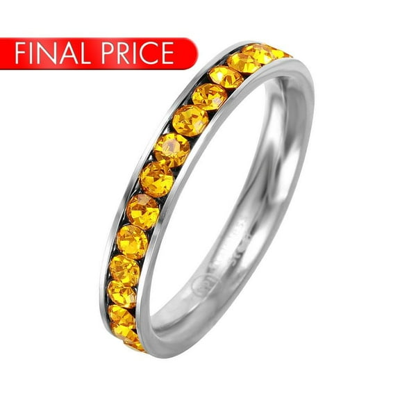 Stainless Steel Eternity Band November Yellow Cubic Zirconia Jewelry Female Male Unisex Size 9