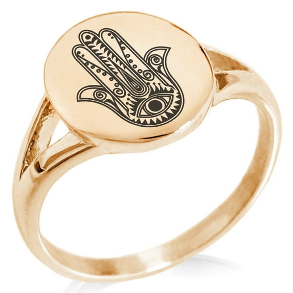 Tioneer Stainless Steel Evil Eye Hamsa Minimalist Oval Top Female Polished Adult Signet Ring