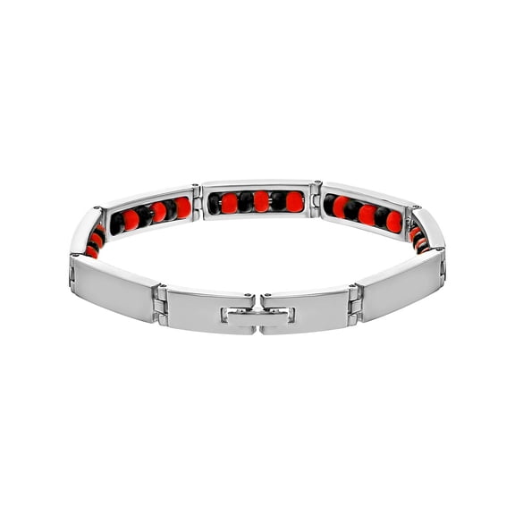 Stainless Steel Evil Eye Protection Link Wristband Inside Beaded Elegua Bracelet