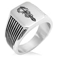 thumbnail image 1 of Tioneer Stainless Steel Exalted Dragon Blade Needle Stripe Pattern Biker Style Polished Ring, 1 of 1