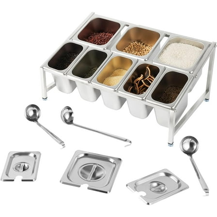 Stainless Steel Expandable Spice Rack, 13.38-24.6in Adjustable 2-Tier Inclined Organizer Shelf with 5 1/9 pans and 3 1/6 pans Expandable Spice Rack Stainless Steel Organizer Shelf for Kitchen Pantry