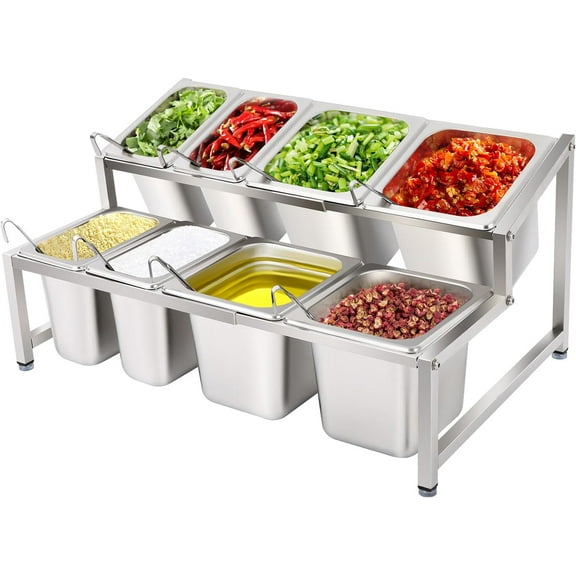 Stainless Steel Expandable Spice Rack, 13.8-23.6in Adjustable 2-Tier Inclined Organizer Shelf with 4 1/6 pans and 4 1/9 pans Expandable Spice Rack Stainless Steel Organizer Shelf for Kitchen Pantry