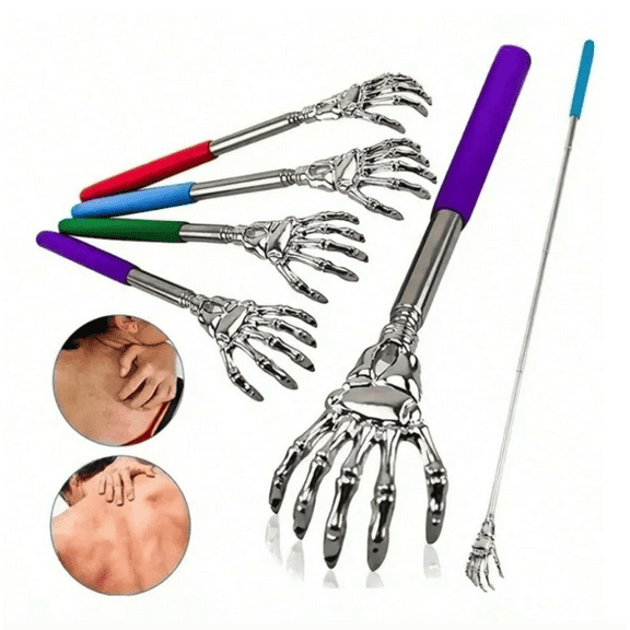 Stainless Steel Extendable Telescopic Handle Skeleton-Hand Back Scratcher, Extends to 22.83", Red