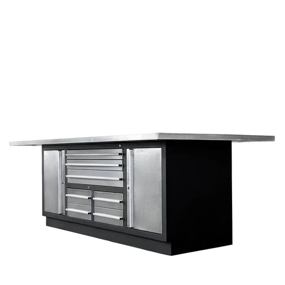 TMG Industrial TMG Heavy Series Stainless-Steel Extra-Large 85" x 45" Platform Workbench, 7 Lockable Drawers, 2 Storage Cabinets, All-in-One Welded Frame, TMG-WB708S (Previously TMG-WB85XS)