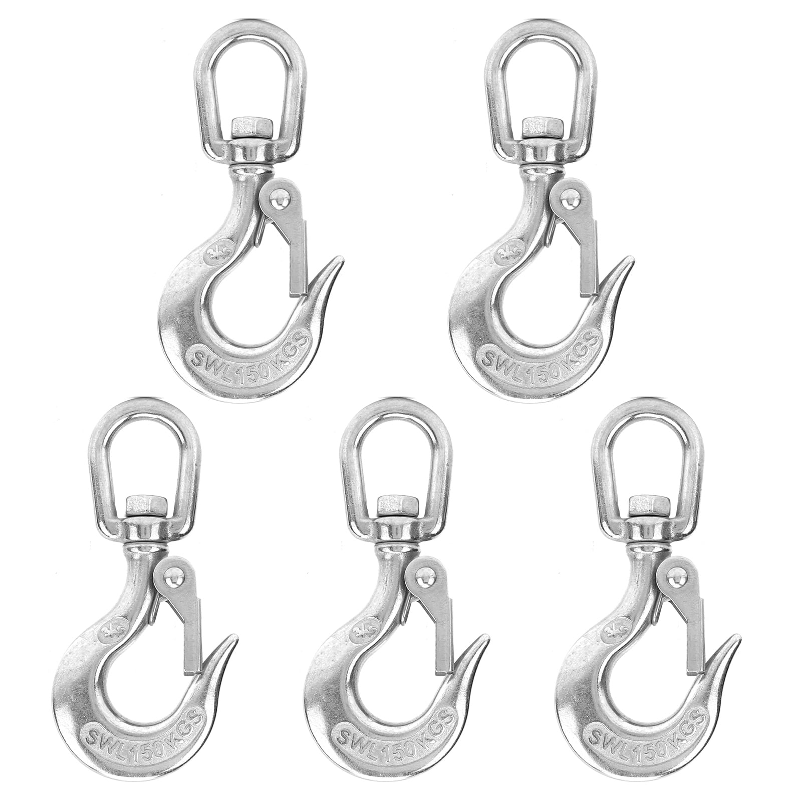Stainless Steel Eye Slip Hooks with Safety Latch, 5Piece Lifting Hoisting Chain Hooks for Heavy