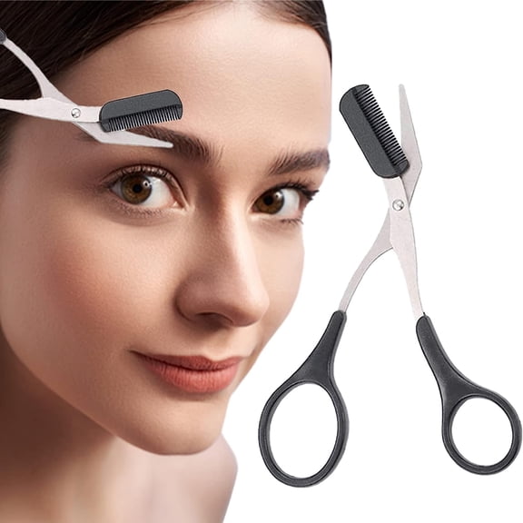 Stainless Steel Eyebrow Trimmer Scissors With Eyelash Comb, Black Beauty Tool For Men & Women