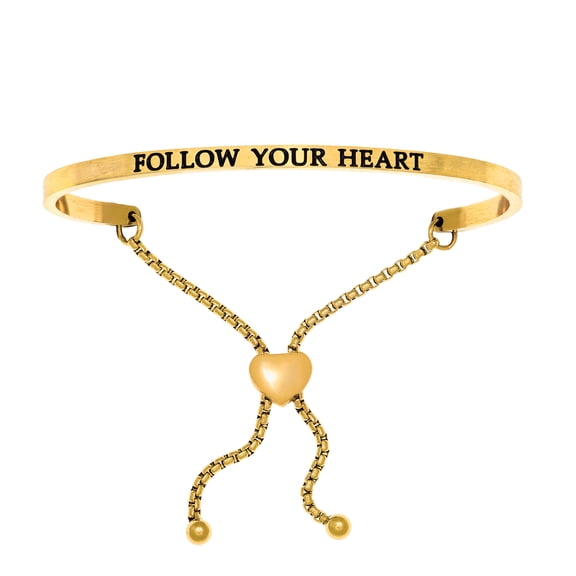 Stainless Steel FOLLOW YOUR HEART Diamond Accent Adjustable Bracelet