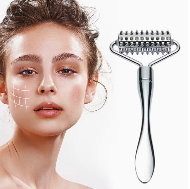 Stainless Steel Facial Massage Roller and Gua Sha Tool Set for Spa Quality Beauty Care