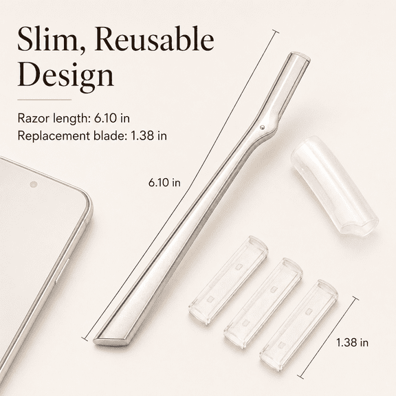 Stainless Steel Facial Razor with 3 Replacement Blades, Reusable Dermaplaning Tool for Peach Fuzz Removal and Gentle Exfoliation