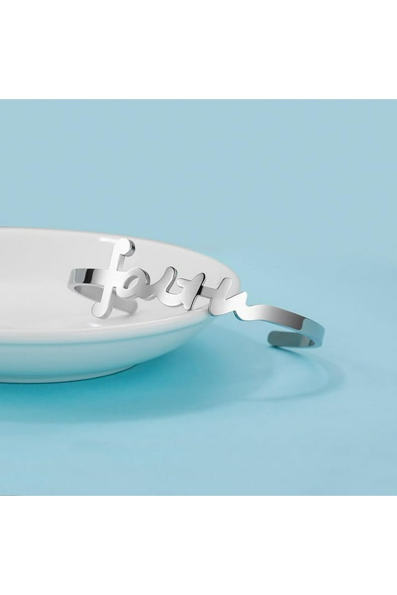 Stainless Steel Faith Cuff Bangles Word Letter Faith Positive Encouragement Memorial Bracelets Gift for Women Friends