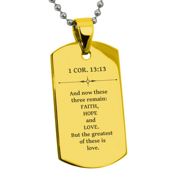 Tioneer Stainless Steel Faith Hope Love 1 Corinthians 13:13 Dog Tag Pendant Necklace