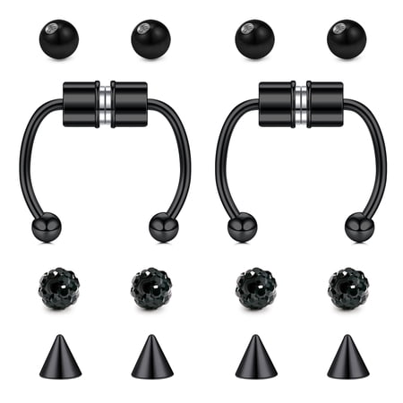 Stainless Steel Fake Septum Nose Ring Non Piercing Septum Ring Fake Nose Rings with 12PCS Replacement Balls Spike