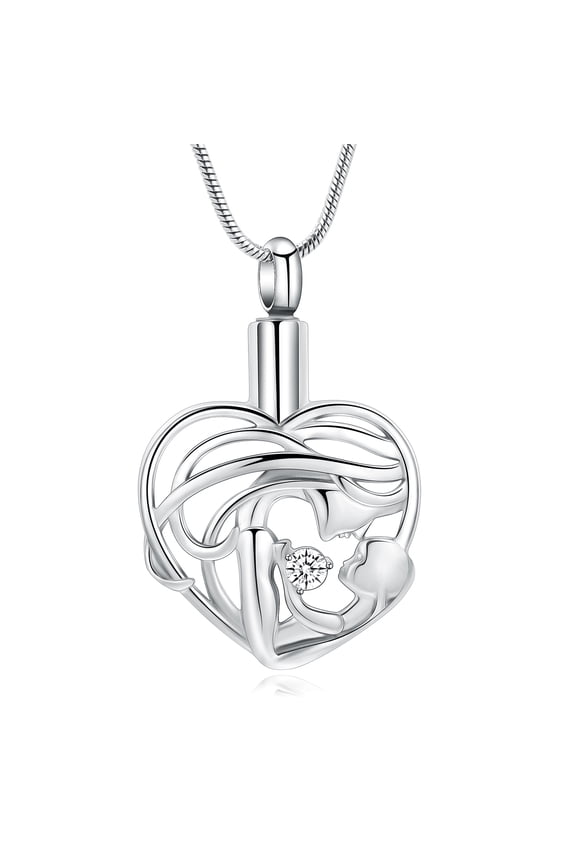 Stainless Steel Family Member Mother Mom Love Heart Urn Pendant Cremation Jewelry for Ashes Holder Memory Necklace Memorial Jewelry