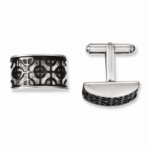 Stainless Steel Fancy Design Black Ip-plated Cuff Links - Measures 21x12mm Wide