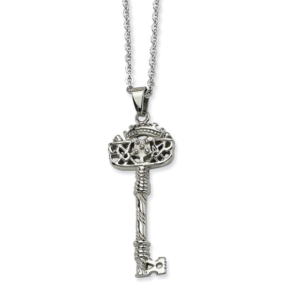 Stainless Steel Fancy Key Pendant Necklace - 22 Inch - Measures 18mm Wide