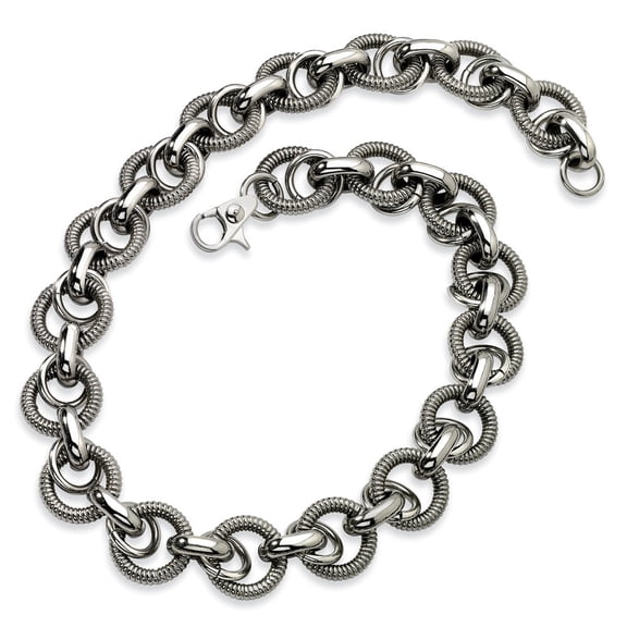 Stainless Steel Fancy Link Necklace - 22 Inch - Measures 21mm Wide