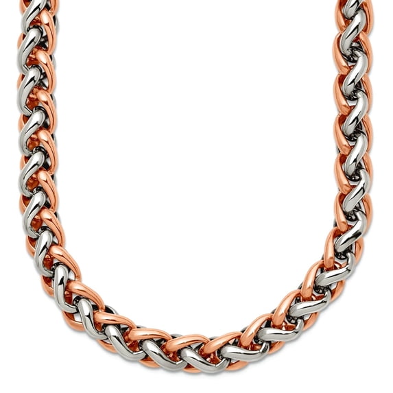 Stainless Steel Fancy Lobster Closure Polished Rose Ip Plated Necklace 24 Inch 7mm Wide Pendant Necklace for Women
