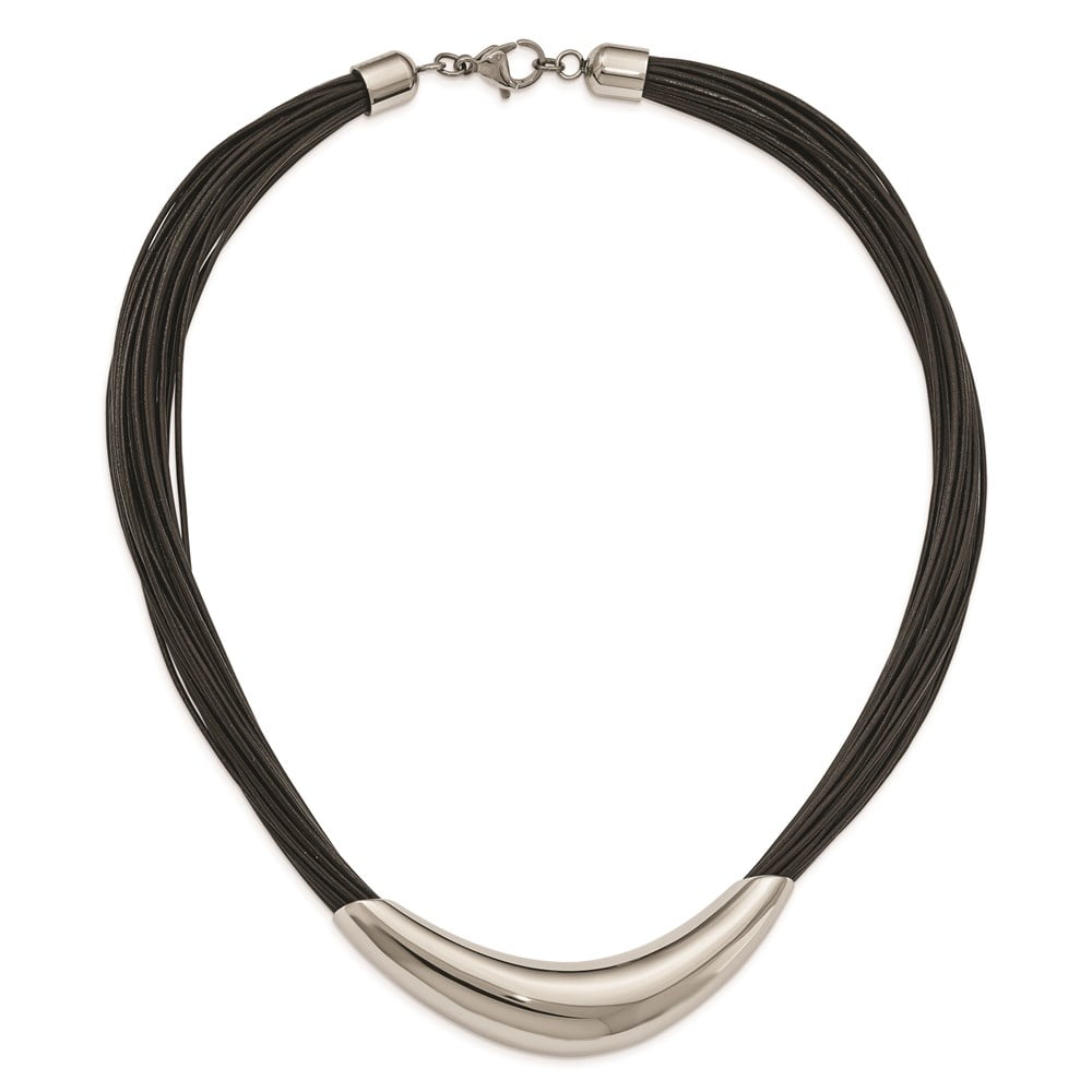 Stainless Steel Fancy Necklace Chain Polished Faux Leather Cords 19 inch