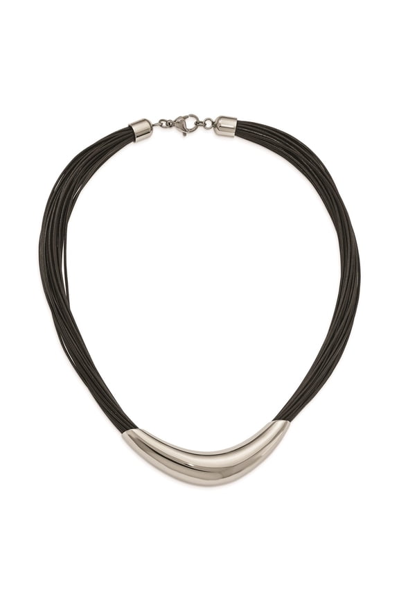 Stainless Steel Fancy Necklace Chain Polished Faux Leather Cords 19 inch