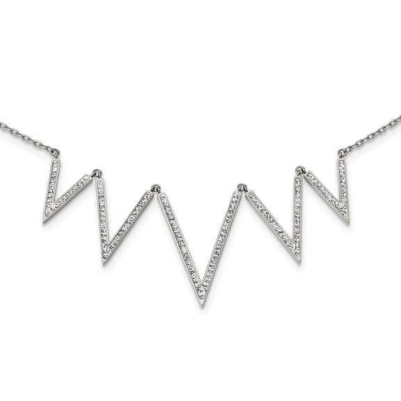 Stainless Steel Fancy Necklace Chain Polished w/Preciosa Crystal V shape w/1.25in ext 17.75 inch