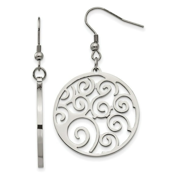 Stainless Steel Fancy Swirl Dangle Earrings - Measures 49x30mm Wide