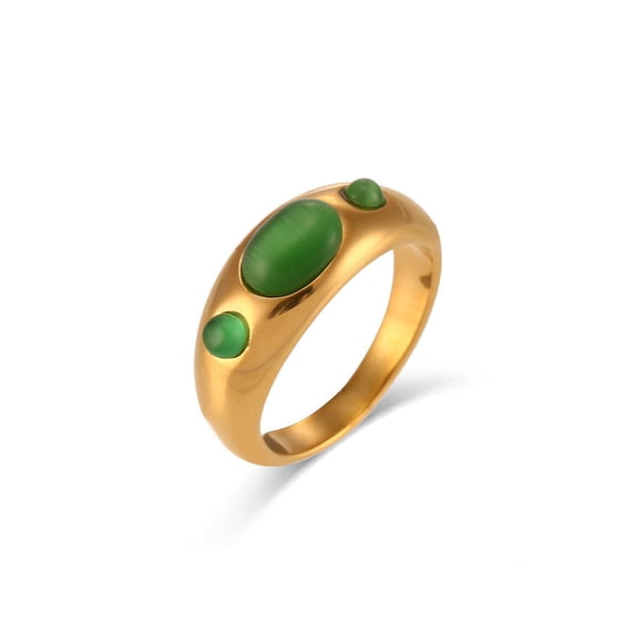 Stainless Steel Fashion Ring For Women Triple Stone Opal Green Pink Turquoise Sapphire White OpalStone Jewelry