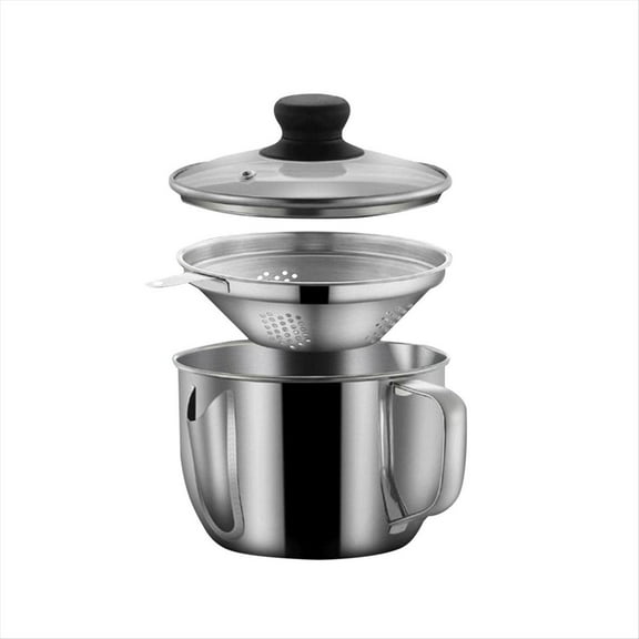 Stainless Steel Fat Separator 1L/4 Cup, Gravy Grease with Strainer and Glass Lid, Soup Oil Cup