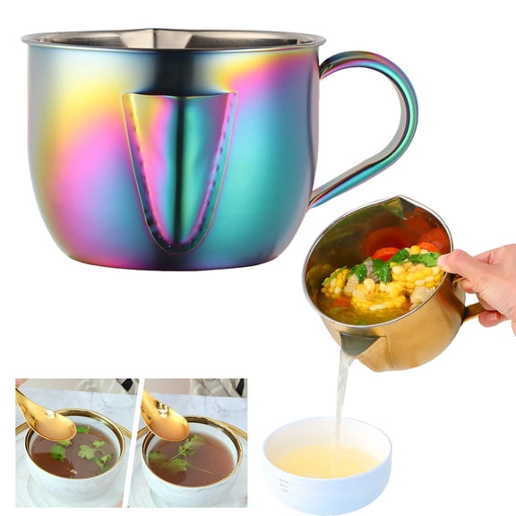 Stainless Steel Fat Separator Bowl, Fat Separator with Dual Spout Design, Stainless Steel Gravy and Sauce Strainer with Handle, Reusable Fat Separator Jug for Broth, Soup, Stew, Hot Pot,3.9x5.5inch