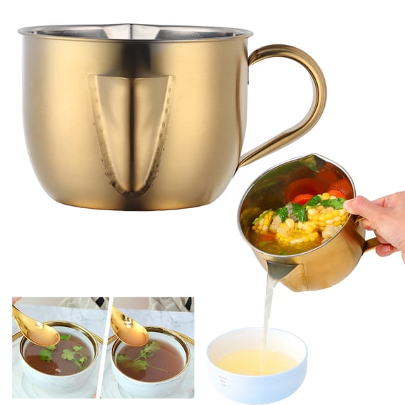 Stainless Steel Fat Separator Bowl, Fat Separator with Dual Spout Design, Stainless Steel Gravy and Sauce Strainer with Handle, Reusable Fat Separator Jug for Broth, Soup, Stew, Hot Pot,3.9x5.5inch
