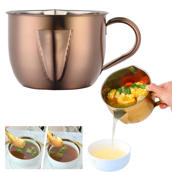 Stainless Steel Fat Separator Bowl, Large 4 Cups Gravy Separator Bowl With Handle Round Shape, 1000ml Capacity for Healthy Cooking Reduce Fat Intake(C)