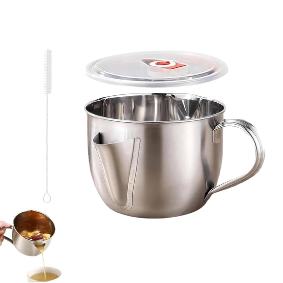 Stainless Steel Fat Separator and Gravy Separator Bowl, 4 Cups 1000ml Capacity with Handle, Round Shape for Healthy Cooking