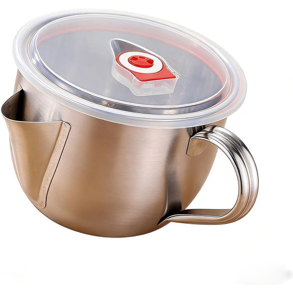 Stainless Steel Fat Separator with Dual Spouts, Gravy Separator & Gravy Strainer, Wide Bowl Grease Separator for Broth, Soup, Sauces, Cool-Touch Handle