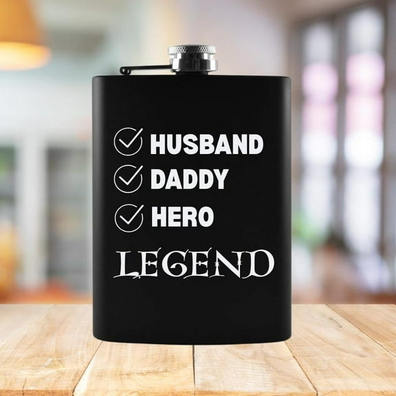 Stainless Steel Fathers Day Whisky Flask 8oz Pocket Flask Birthday Wedding Outdoor Fishing Travel Flask Father's Day Gift, Best Man Gift, Grandpa Gift, Step Dad Flask Happy Father's Day