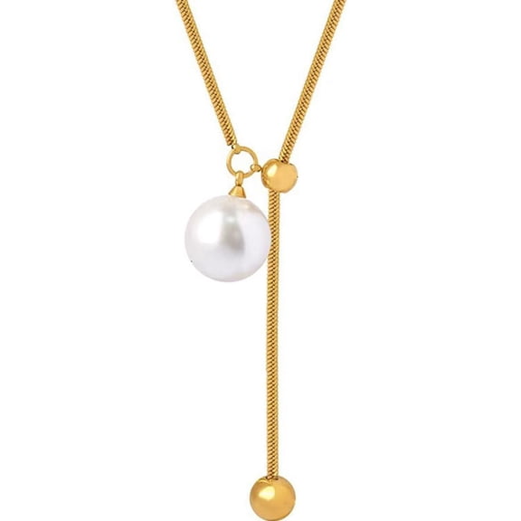 Stainless Steel Faux Pearl Adjustable Chain Style Long Tassel Sweater Dress Necklace