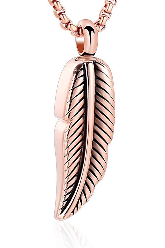 Stainless Steel Feather Urn Necklace Hold Cremation Ashes Keepsake Memorial Jewelry +Box+Fill Kits