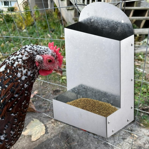 Stainless Steel Fed Poultry Feeder Trough Self Replenishing Automatic Food Dispenser for Chicken Coop and Ranch