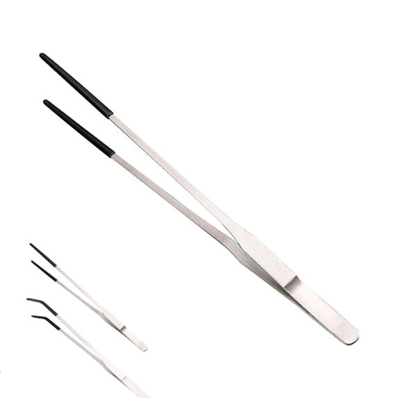 Stainless Steel Feeding Tweezers With Non-Slip Rubber Tips, Curved Aquarium Plant Maintenance Tool, Reptile And Fish Feeding Tongs