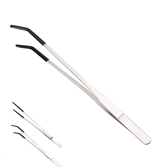 Stainless Steel Feeding Tweezers With Non-Slip Rubber Tips, Curved Aquarium Plant Maintenance Tool, Reptile And Fish Feeding Tongs